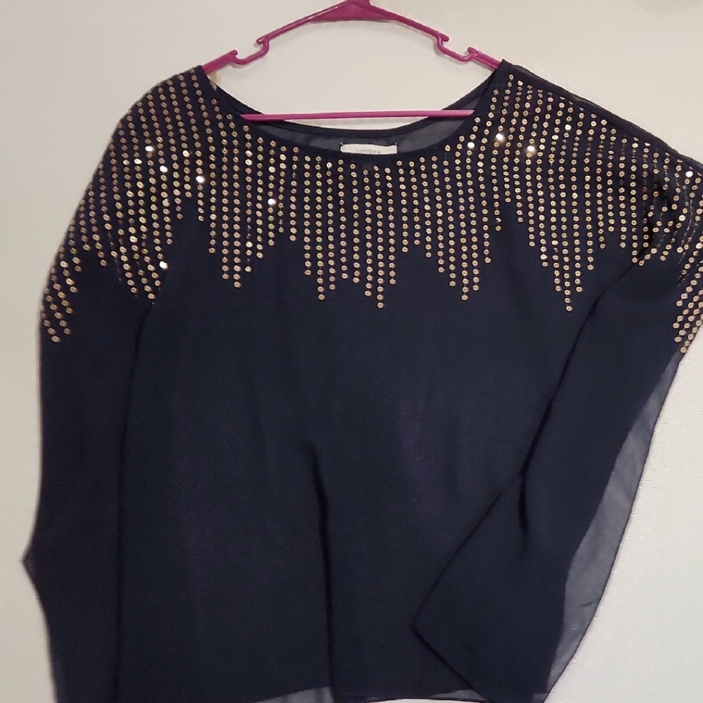 Umgee Black Blouse with Gold Accents